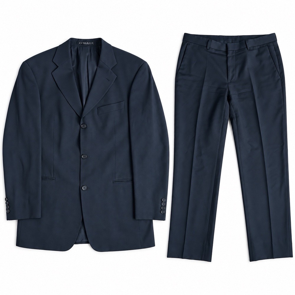Hugo Boss Einstein 2-Piece Suit Mens 38R/32R Black 100% Wool Made USA Business